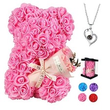 Rose Gifts for Mom  Ladies' Rose Teddy Bear, Artificial Rose Teddy Bear Pink