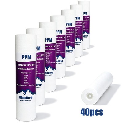 40 Pack 10''x2.5'' 5 Micron Whole House Undersink Sediment Water Filter Cartridges