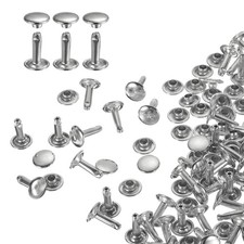 100 Set Double Cap Leather Rivet 9x12mm Cap Tubular Metal Craft Rivet Silver