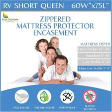 RV Short Queen Size Mattress or Box Spring Encasement (5" Queen, White 