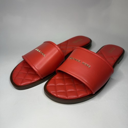NWOB MICHAEL KORS Quilted Slide Sandal Signature Logo Red Size 8 - Picture 2 of 6