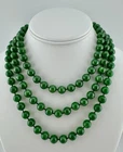 Vintage 54” Green Marbleized Bead Necklace Long Flapper Style Costume Jewelry