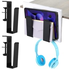 2 Pack Black Adjustable Desk Side Laptop Holder Heavy-Duty Metal Clamp Storage