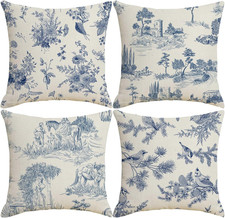 Blue Toile Cushion Covers 45X45 Cm Set of 4 Vintage French Country Cushion Cases