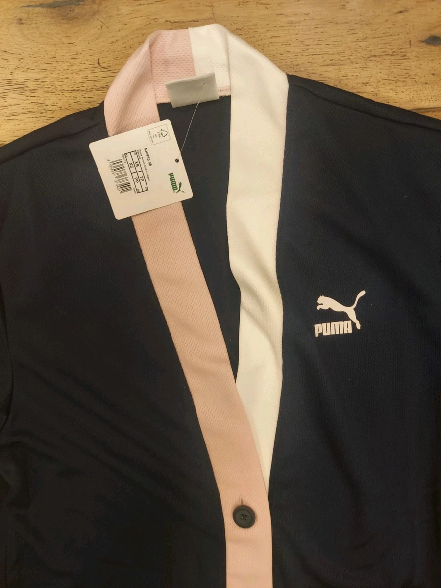 RRP £50 PUMA Womens Navy Pink White Button Sports Cardigan XS New With Tags