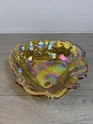 Vintage Indiana Gold Carnival Glass Candy Dish/Bowl 7 inch Leaf Pattern