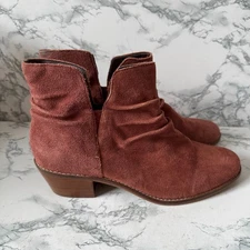 Cole Haan Women 8.5 Alayna Slouch Booties Boot Rust Suede Round Toe Heeled Shoe