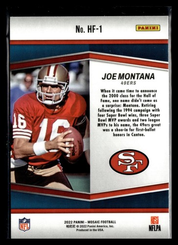 2022 Panini Mosaic HoloFame #HF-1 Joe Montana San Francisco 49ers Football Card - Picture 2 of 2