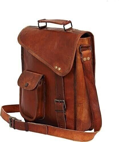 Borsa a tracolla da uomo vintage in vera pelle marrone messenger per laptop... - Foto 2 di 5