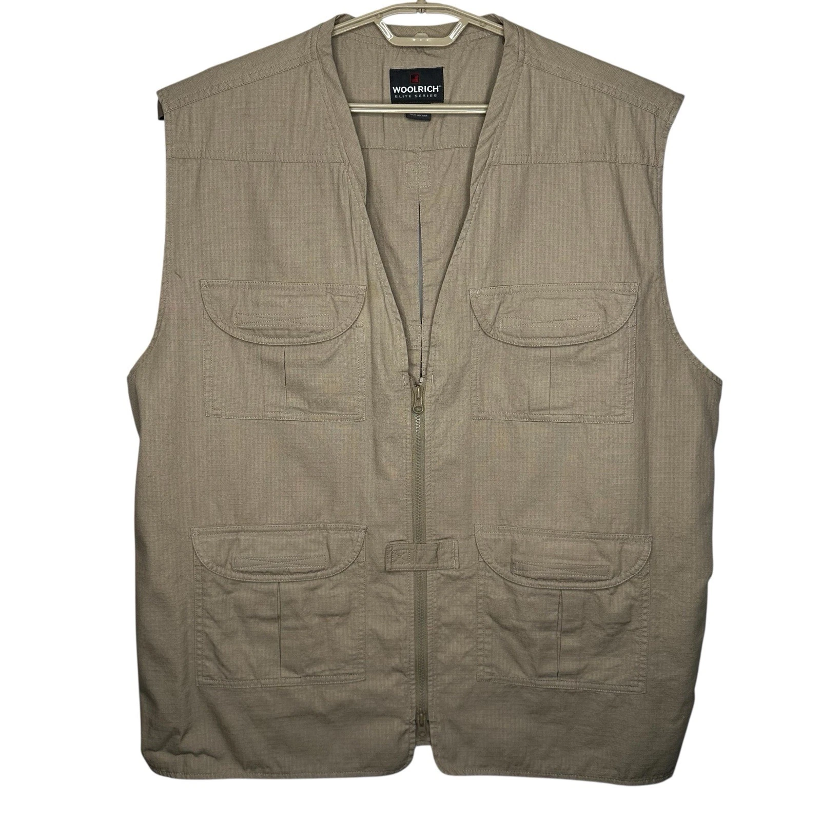 Woolrich Elite Series Tactical Fishing Vest Khaki Ripstop Hiking Size X-LARGE