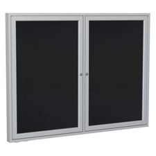 Ghent Enclosed Rubber Bulletin Board 36"x48", 2 Hinged Door, Black PA23648TR-BK