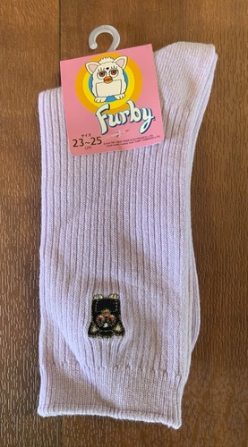 Furby LAVENDER Socks Black Embroidered FURBY Japanese Size 23-25 Cm *NEW RARE* - Picture 14 of 17