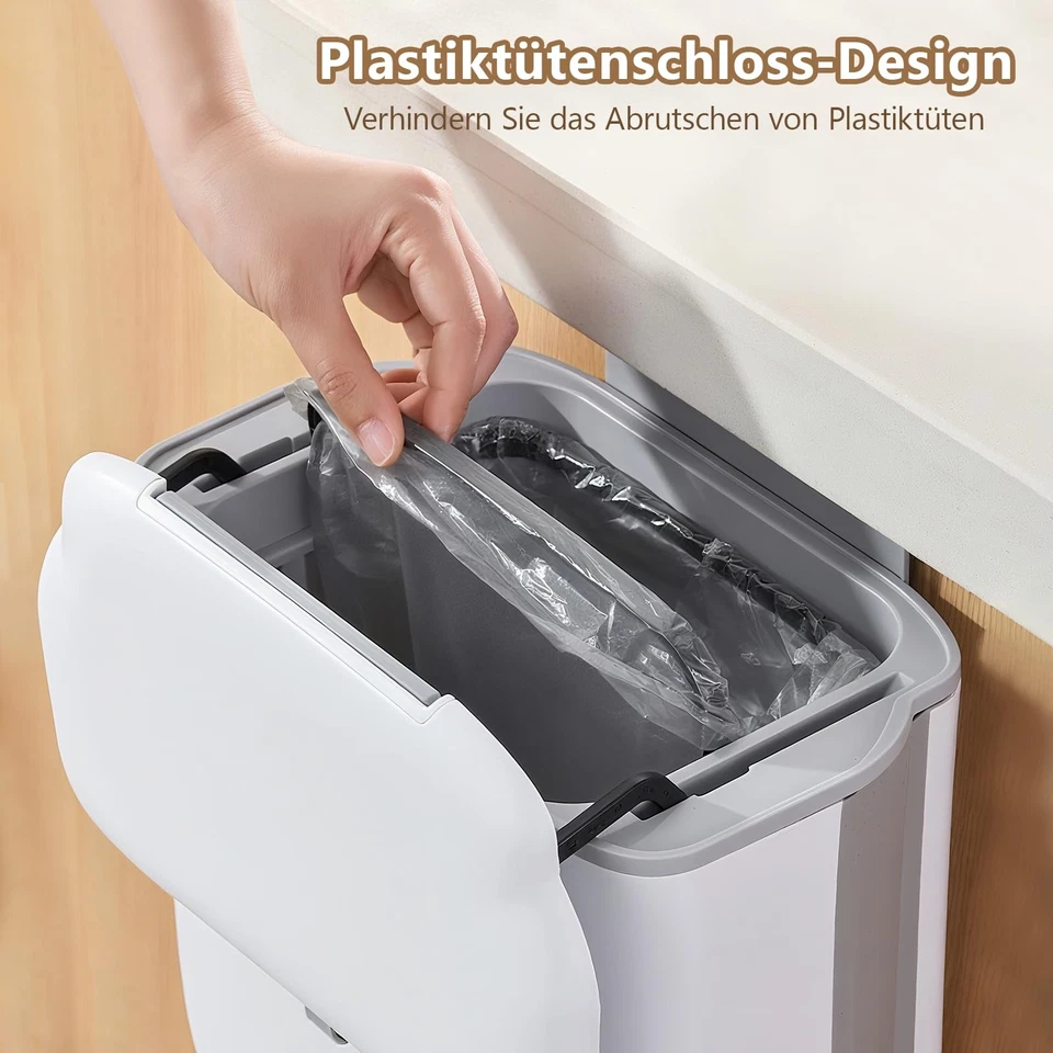 10L Mülleimer Komposteimer Küche mit Deckel Hängend Abfalleimer Behälter Weiß - Bild 3 von 4