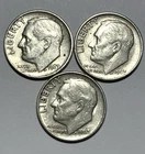 Lot of (3) Three Roosevelt Dimes - 90% Silver - All 3 are 1963 P - Very Nice