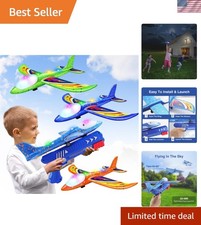 Outdoor Foam Airplane Launcher - 3 Pack with Beauty Stickers and 2 Flight Modes