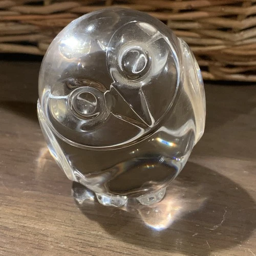 Vintage STEUBEN Crystal Art Glass Signed Owl Hand Cooler Paperweight, NR