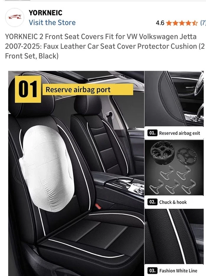 Capas de assento dianteiro adequadas para VW Volkswagen Jetta 2007-2025 couro sintético NOVO EM FOLHA - Imagem 2 de 4