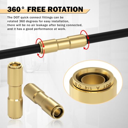 6 PCS 1/4 Brass DOT Air Line Fitting Straight Union Quick Connect Fittings 1/4 - Picture 3 of 11