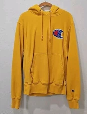 Champion Logo Big C Yellow Gold Hooded Sweatshirt Small Adult Reverse Weave 