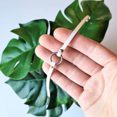 Tiny White O Ring Choker Thin Faux Leather Collar Necklace