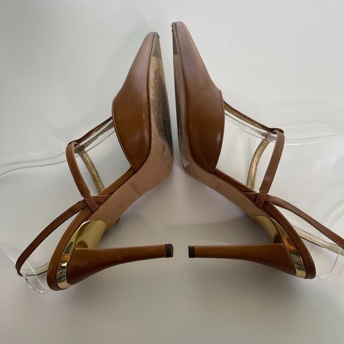 VTG Michael Kors Slingback Leather Heels Sz 7 Point Toe TStrap Topaz Italy Pumps - Picture 7 of 14