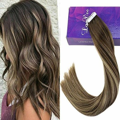 50g Tape In Human Hair Extensions Balayage Ombre Brown Root To Ash