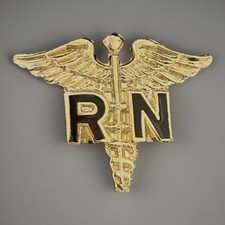 RN Registered Nurse Gold Color Pin Medical Caduceus Insignia