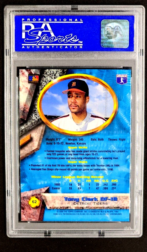 Bowman's Best Blue Refractor #62 Tony Clark 1994 radiocontrol novato PSA 9 *Solo 6 más alto* Foto 2 de 4