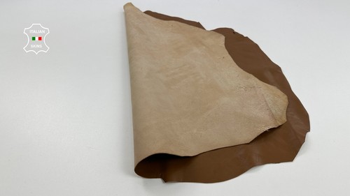 CARAMEL BROWN SHINY CRINKLED Italian Goatskin leather skin hide 4sqf 0.8mm C3402 - Picture 3 of 7