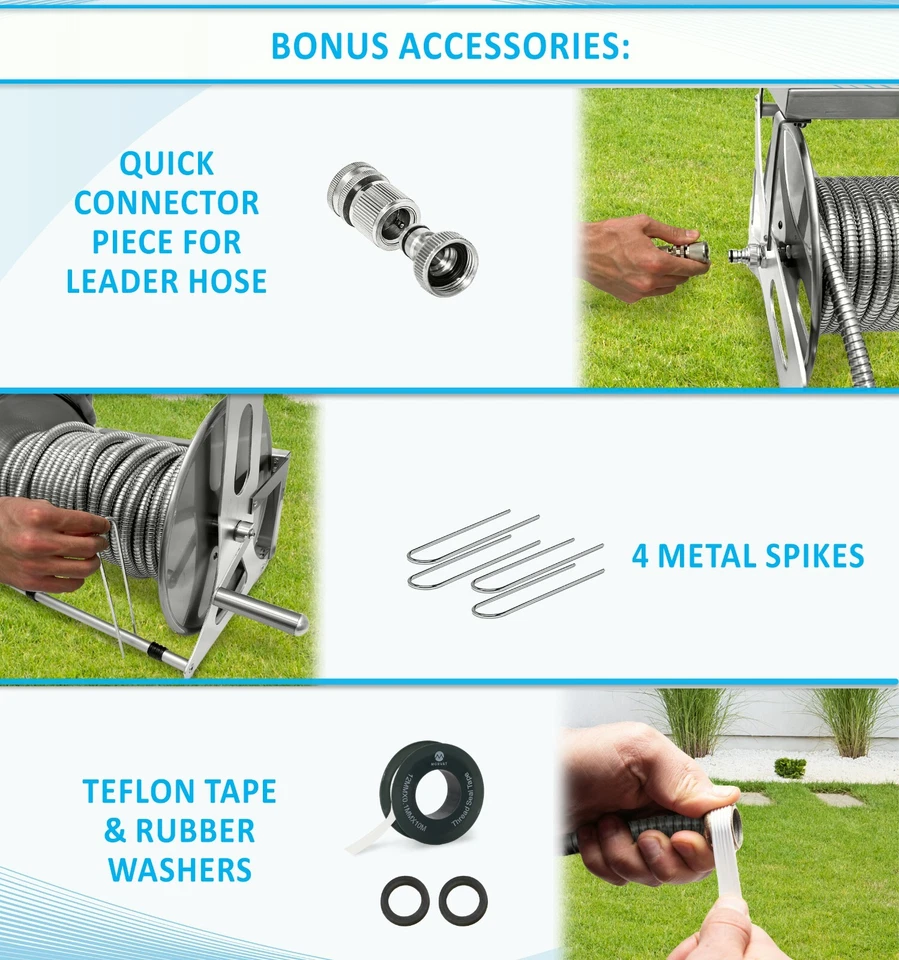 Morvat 150FT Stainless Steel Garden Hose Reel with Accessories - Image 4 of 4