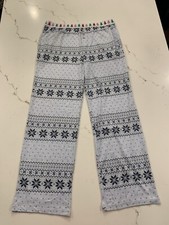 Woman  s Flannel Pajama Pants Snowflakes With Holiday Tree Waistband Size Medium