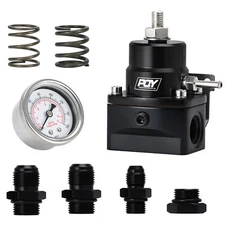 Black Adjustable EFI Fuel Pressure Regulator Bypass Gauge 6AN 8AN Fitting Spring