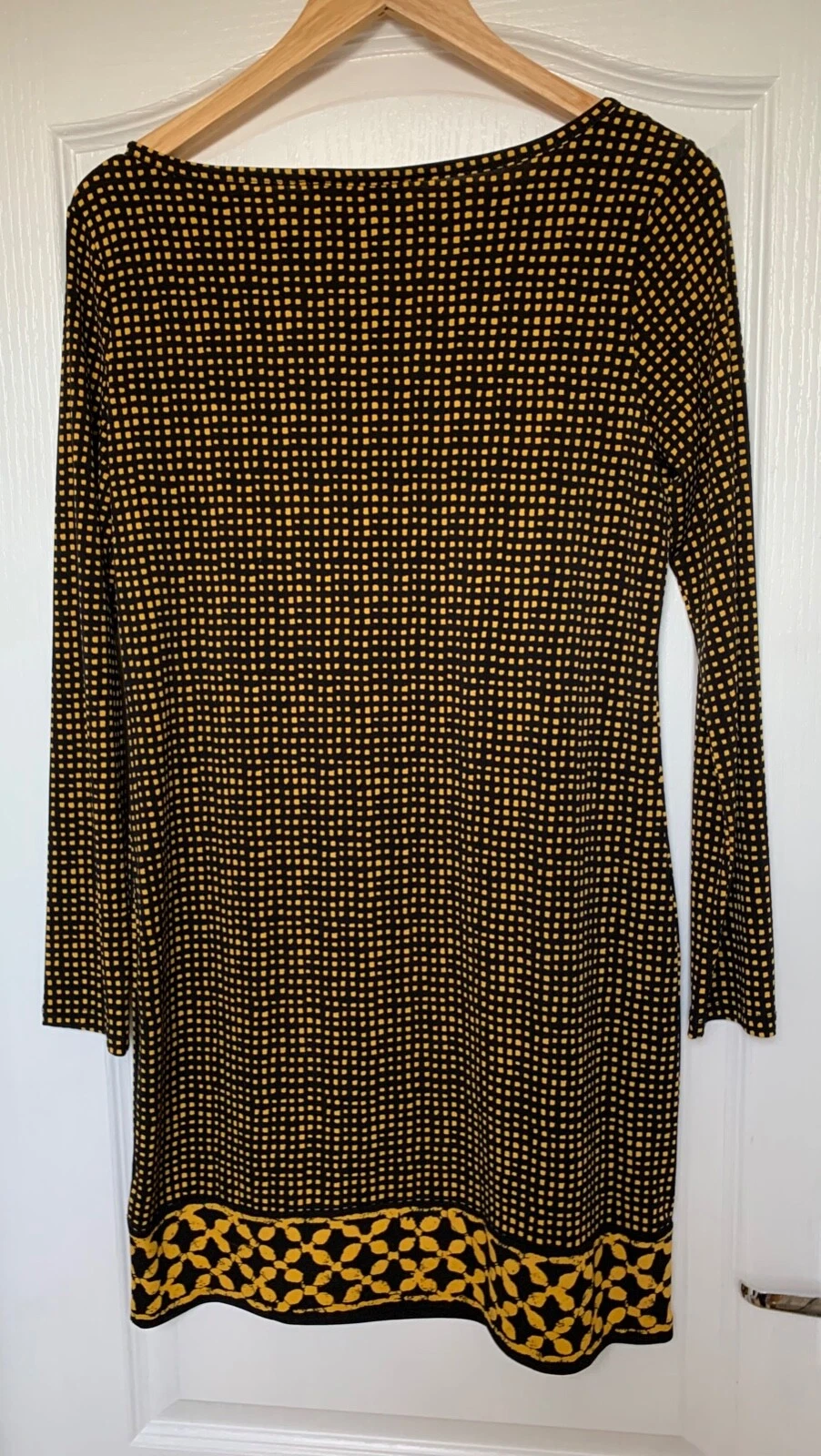 Abito Michael Kors nero senape elasticizzato geometrico taglia S (UK 10 12)