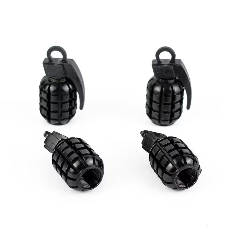 Aluminum Valve Stem Caps Hand Grenade Style Tire Wheel Valve Air Dust