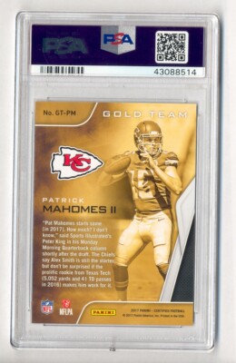 PATRICK MAHOMES II 2017 PANINI CERTIFIED GOLD TEAM ROOKIE RC PSA