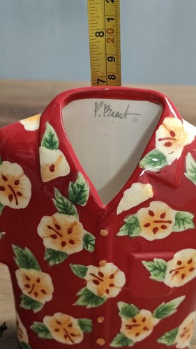 Vaso camicia hawaiana Paul Brent rosso floreale di Burton & Burton 7"x7"x2" - Foto 9 di 11