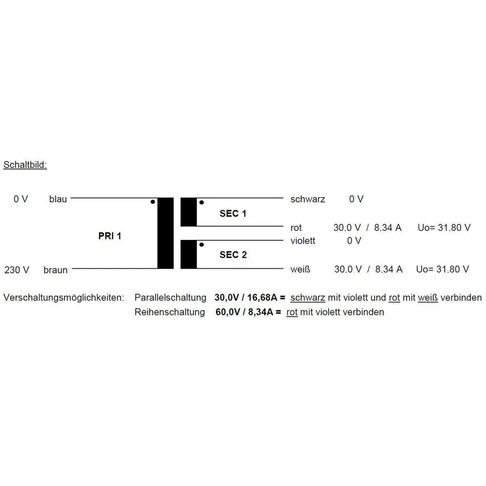 Ringkerntrafo Transformator 500VA 230V 2x30V 60V Lumonic RTO-826060 - Bild 2 von 2