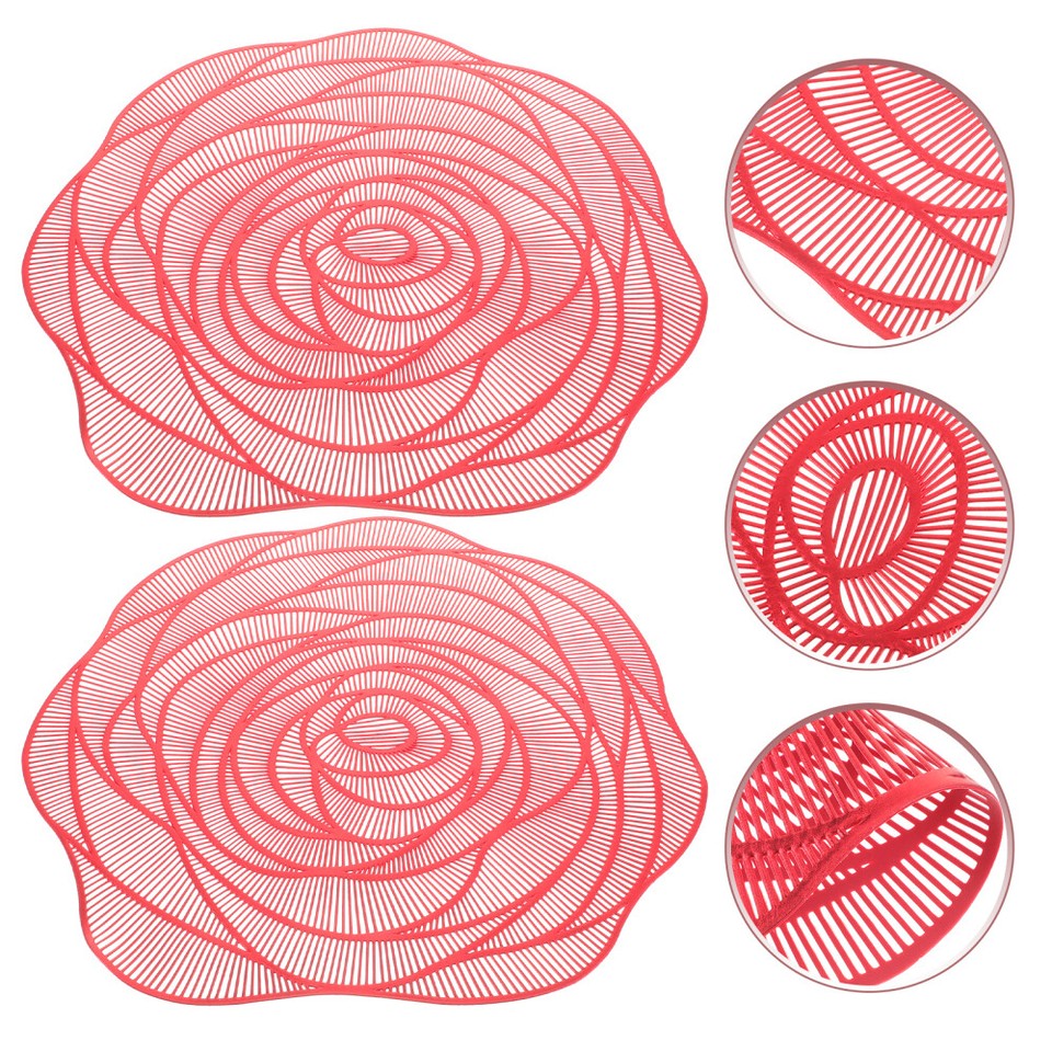2Pcs Rose Placemat Desktop Cup Bowl Table Protective Mat Rose Flower