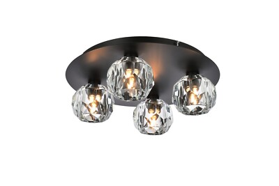 Crystal Chandelier Flush Mount Bedroom Kitchen Dining Room Black 4 Light Fixture
