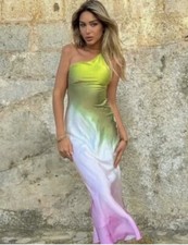 ZARA NEW WOMAN LONG TIE-DYE ASYMMETRIC DRESS Sz S 3643/361