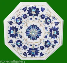 12" Marble Corner Table Top Lapis Inlay Handmade Work For Home Decor