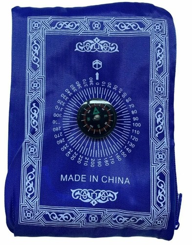 TRAVEL POCKET PRAYER MAT RUG JA NAMAZ WITH QIBLA KAABA COMPASS IN POUCH UK - Picture 5 of 6