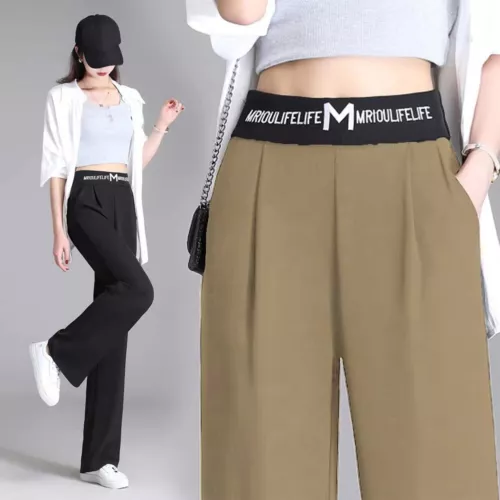 Fashionable Women's Loose Office Pants High Waist Straight Leg Casual Length - Foto 4 di 29