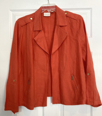 #ad Chico#x27;s Women’s linen jacket orange sz. 3 XL motercycle style Summer $24.95
