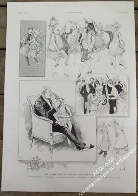 Engraving 1887, Une Soirée chez la Comtesse Ferdinand de Lesseps