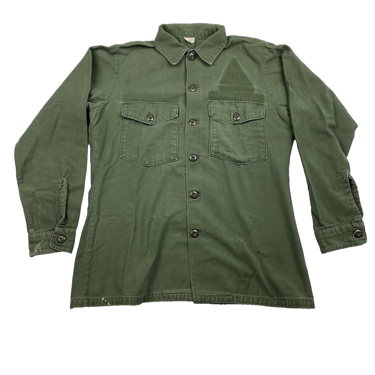 US Army Vintage Shirt Mens Large 70s OG 107 Olive Drab Sateen