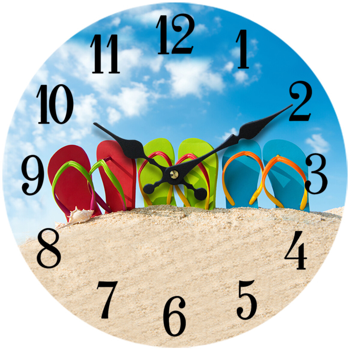 Flip Flop Glass Wall Clock 13"X 13" Home Wall Decor Coastal Nautical Beach New
