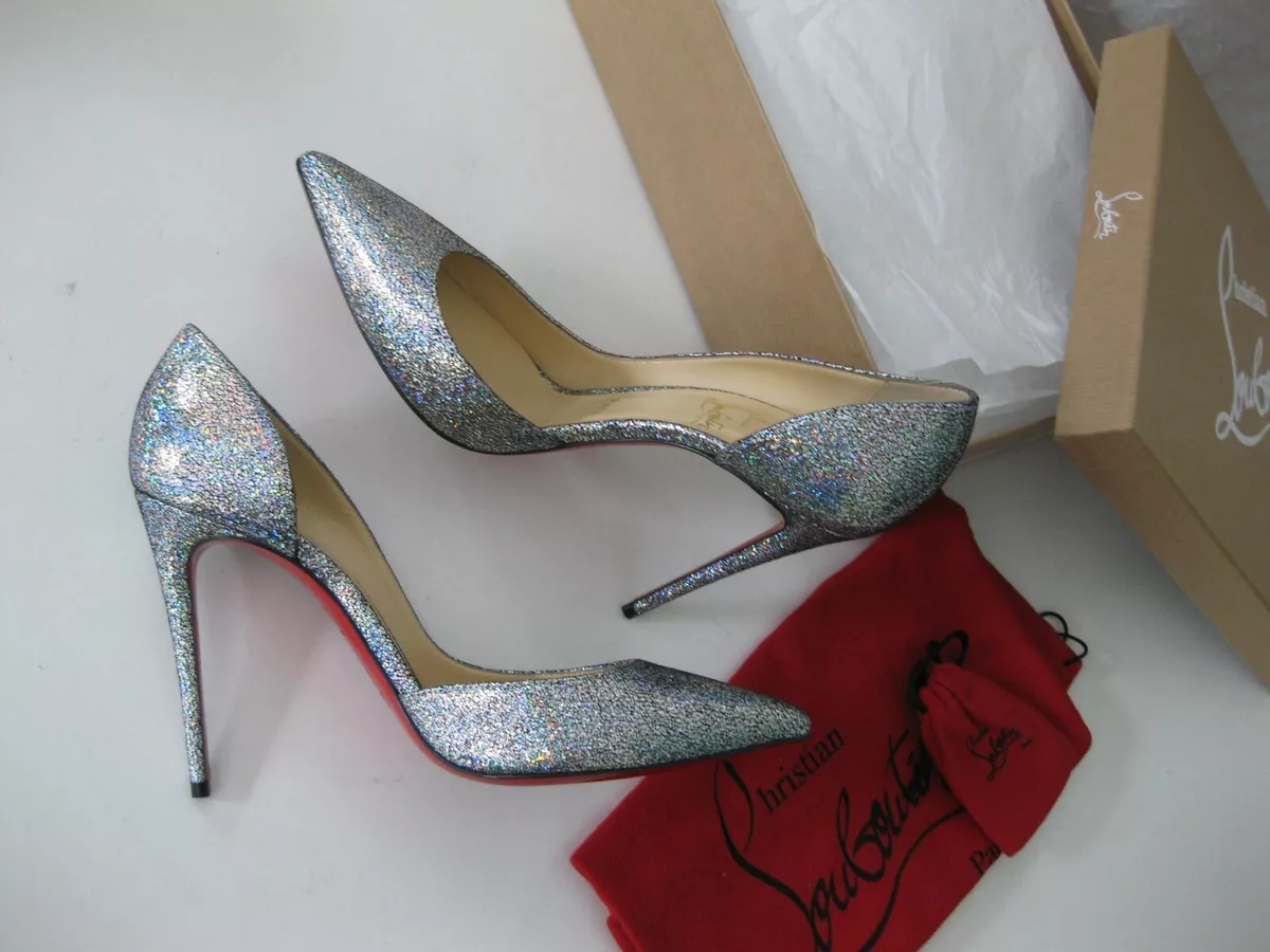 Christian Louboutin AUTH NEW Iriza 100 Nappa Mica Silver Glitter 38.5 | eBay