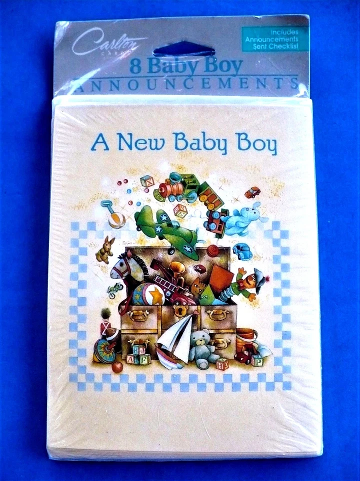 VINTAGE BABY BOY ANNOUNCEMENT CARDS SEALED PKG 8 CARDS/ENVELOPES CARLTON CARDS - Image 3 of 3