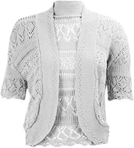 Womens Short Sleeve Crochet Knitted Cardigan Ladies Open Fornt Knit Bolero Shrug - Picture 9 of 33